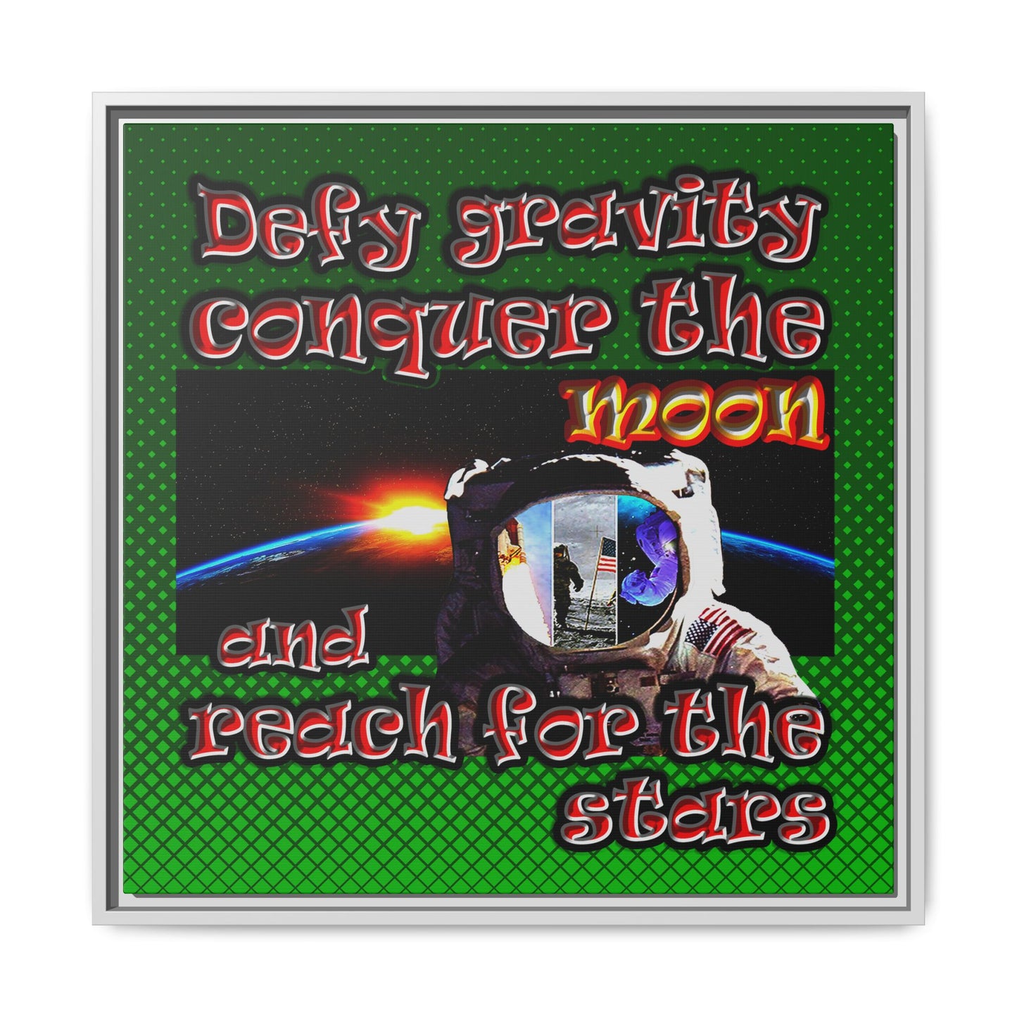defy conquer reach - framed canvas art (logo green)