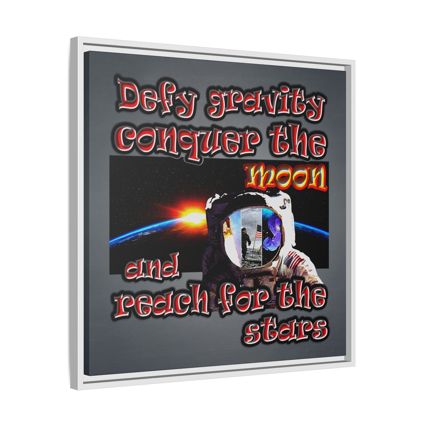 defy conquer reach - framed canvas art (grey-light grey)