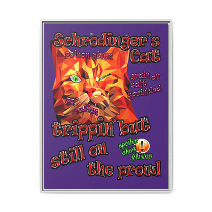 schrodinger's cat - framed canvas art (purple)