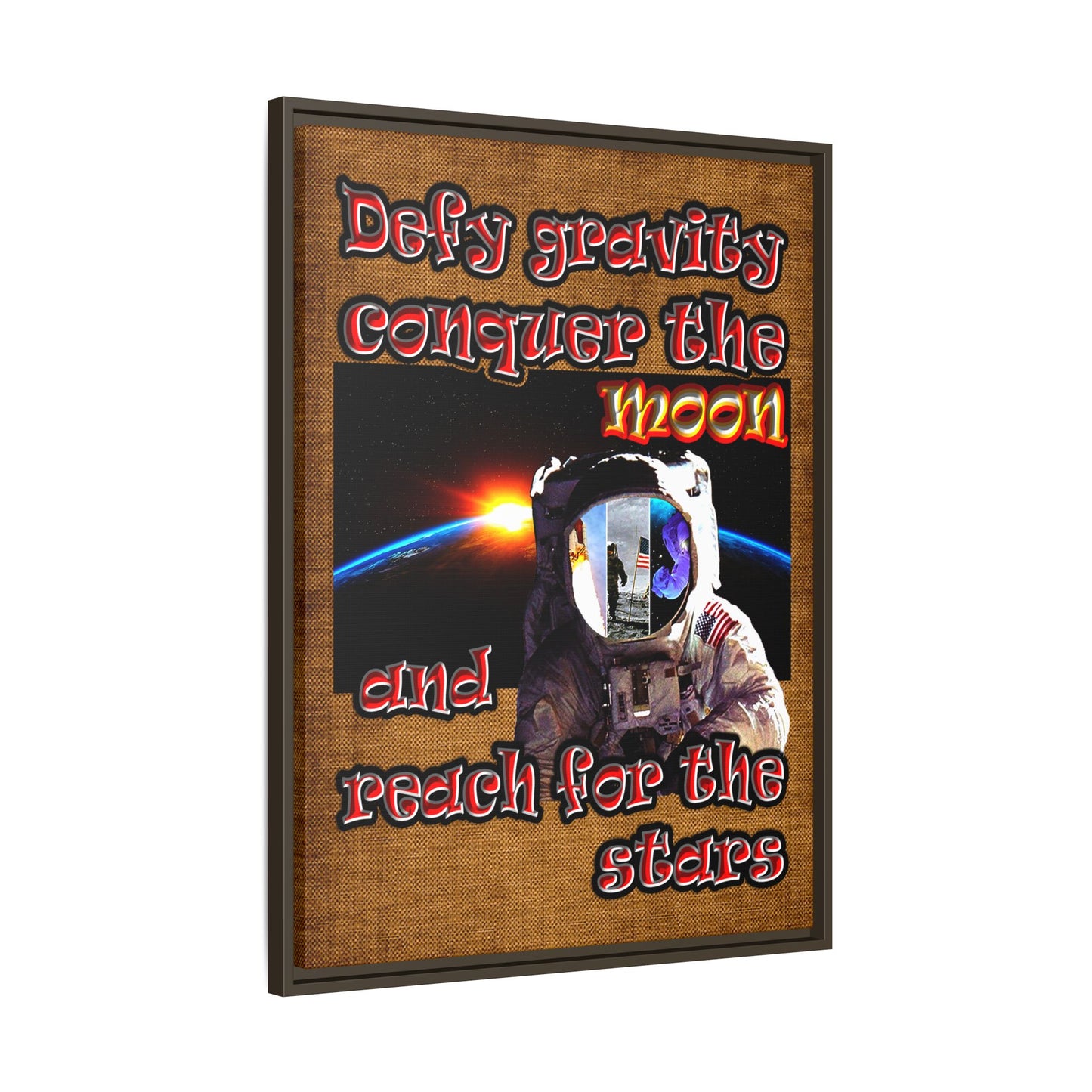 defy conquer reach - framed canvas art (brown papyrus)