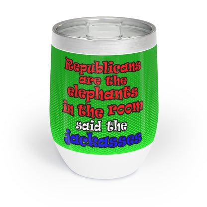 donkeys and elephants - Chill Wine Tumbler (logo green)