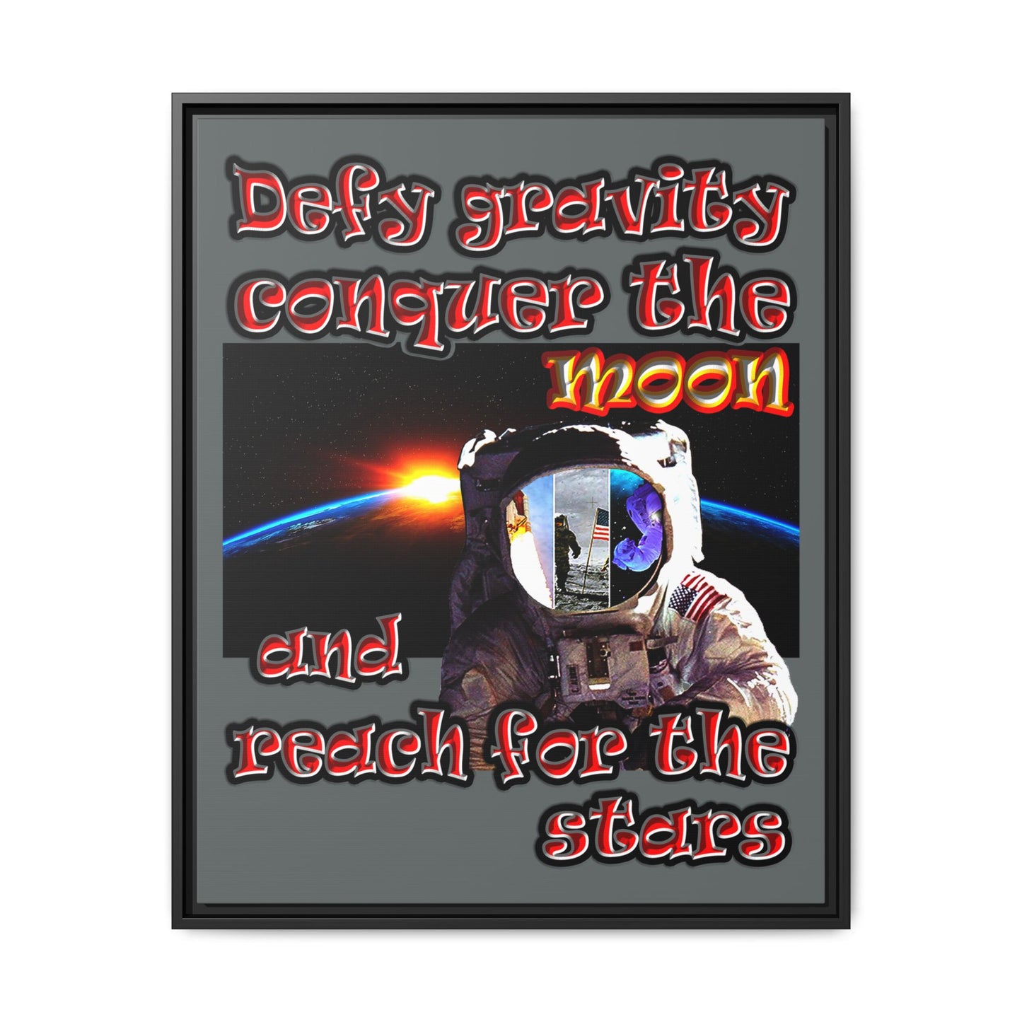 defy conquer reach - framed canvas art (dark grey)