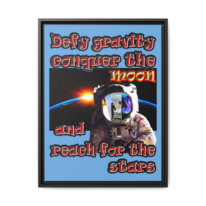 defy conquer reach - framed canvas art (light blue)
