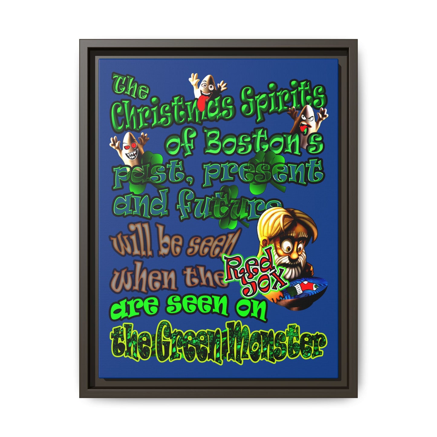 christmas spirits of boston - framed canvas art (dark blue)