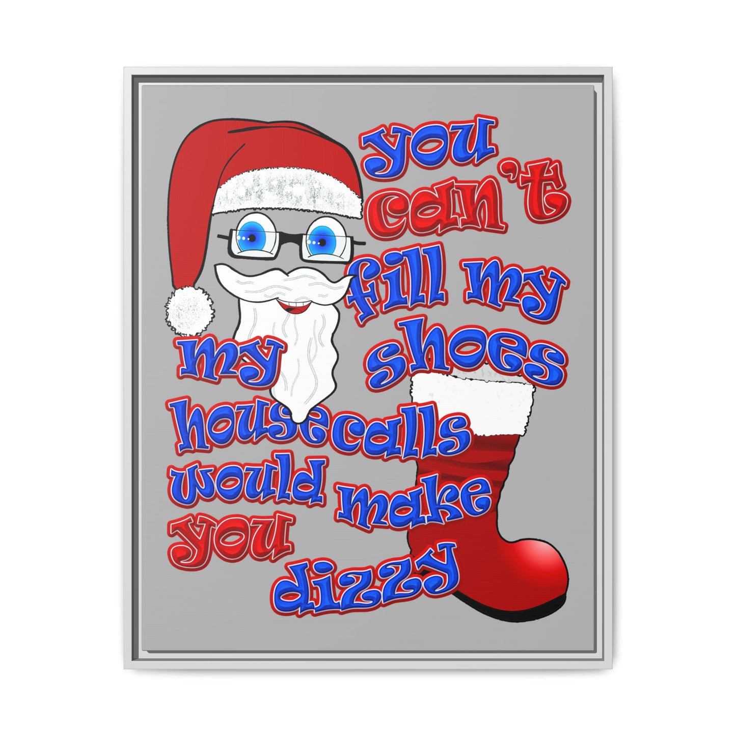 santa's shoes - framed canvas art (light grey)