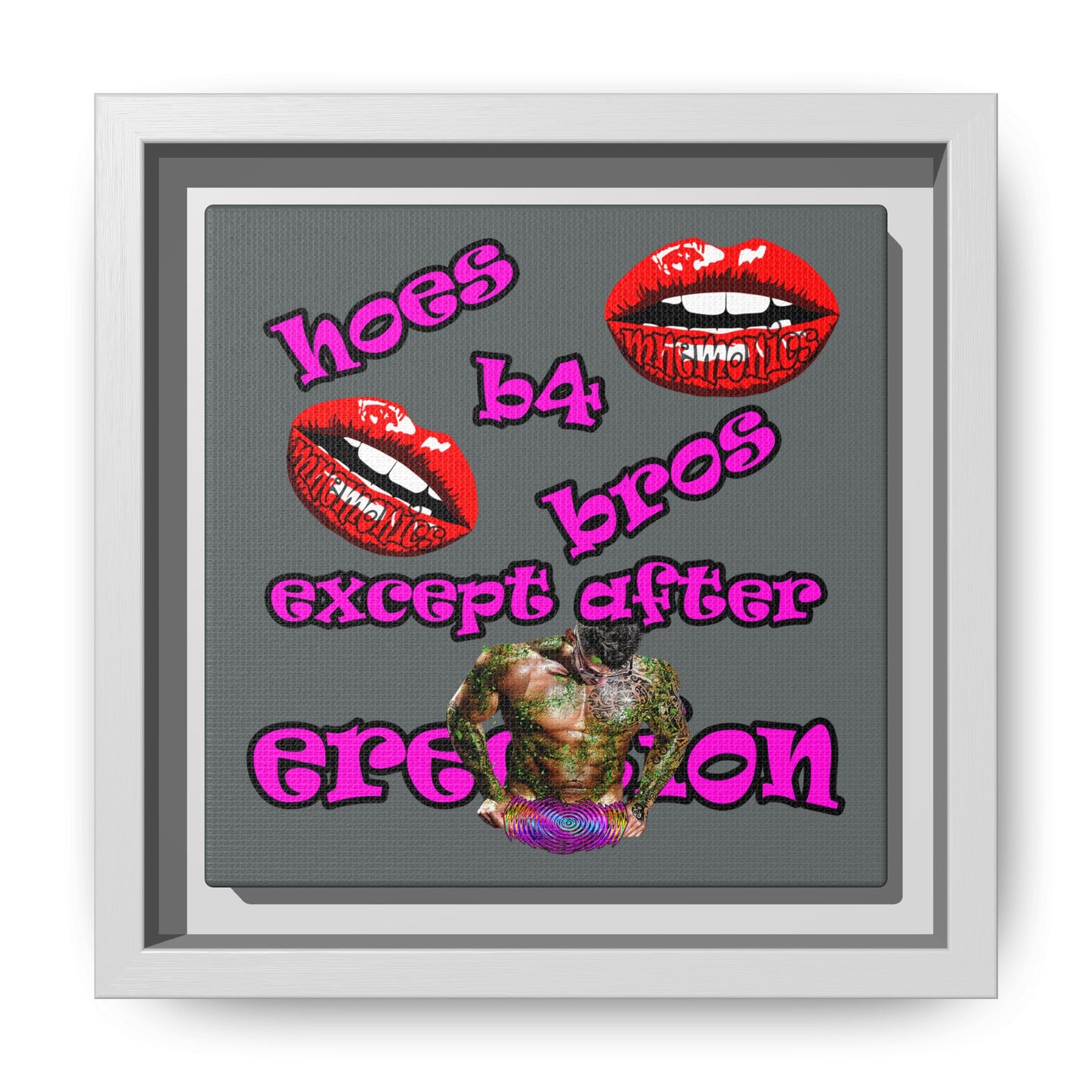 hoes b4 bros - framed canvas art (dark grey)