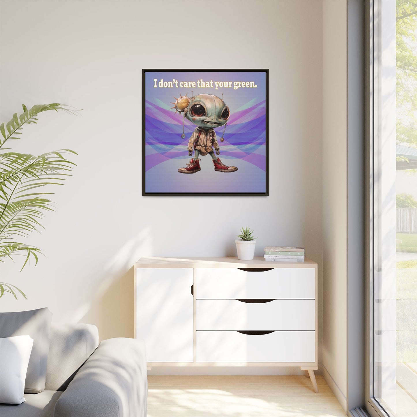 I don't care that your green - framed canvas art (light blue-pink wave)