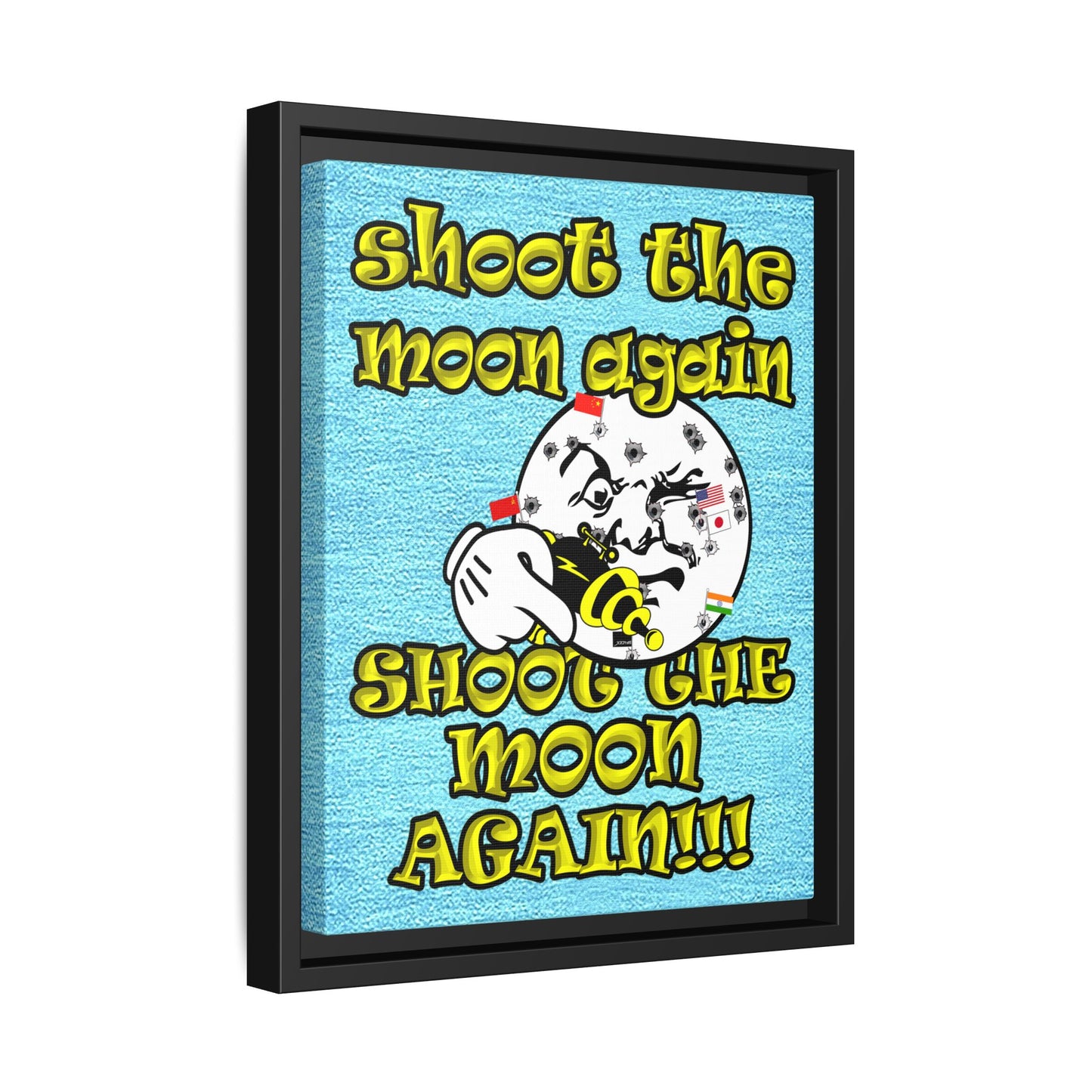 shoot the moon again - framed canvas art (faded blue)
