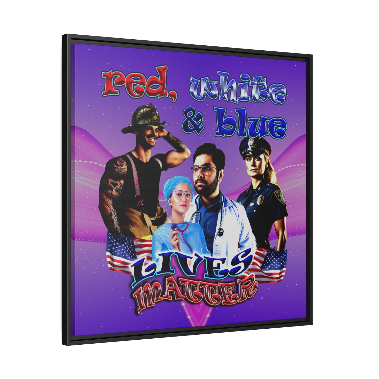 rw&b lives matter - framed canvas art (purple-pink wave)
