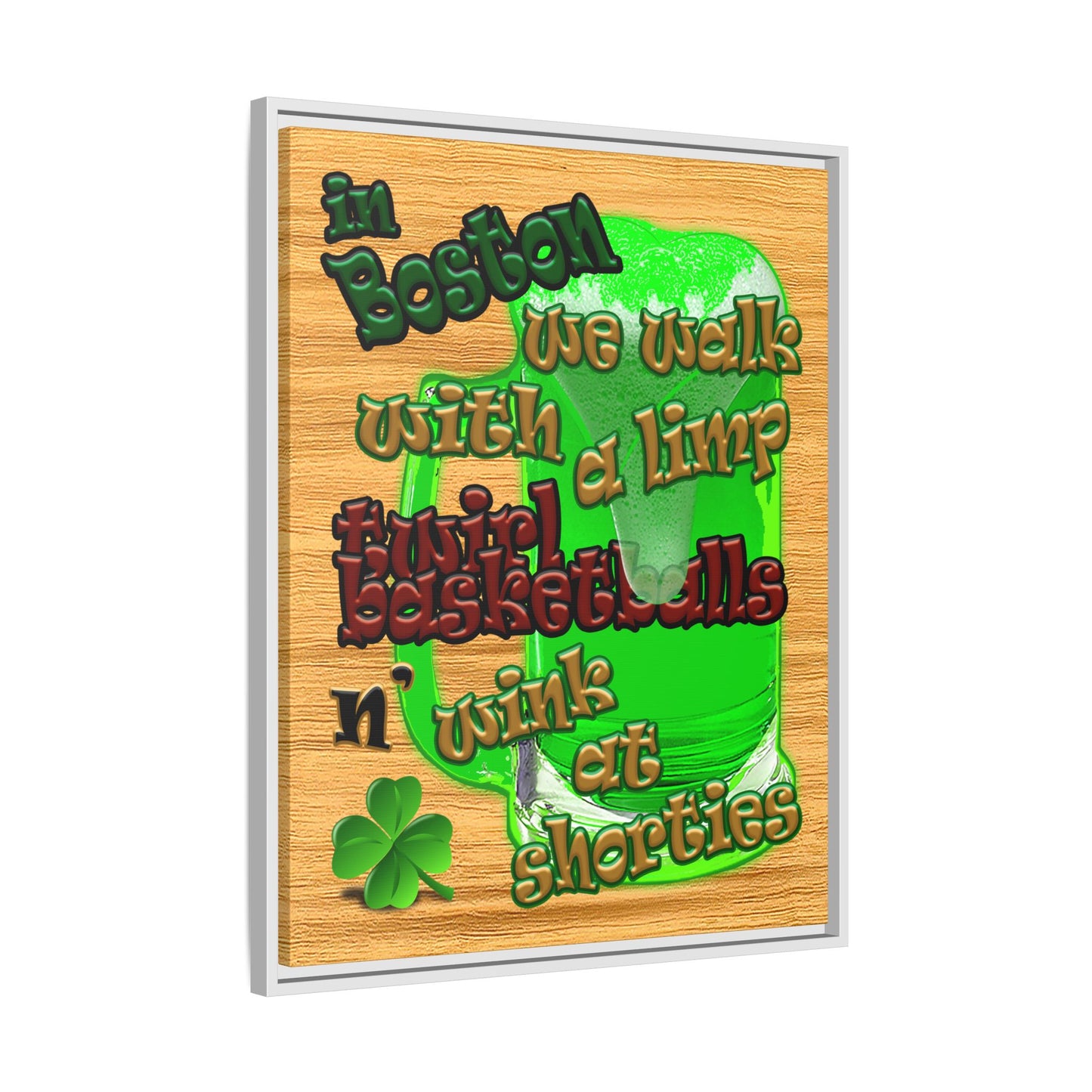 celtics logo - framed canvas art (butterscotch wood finish)