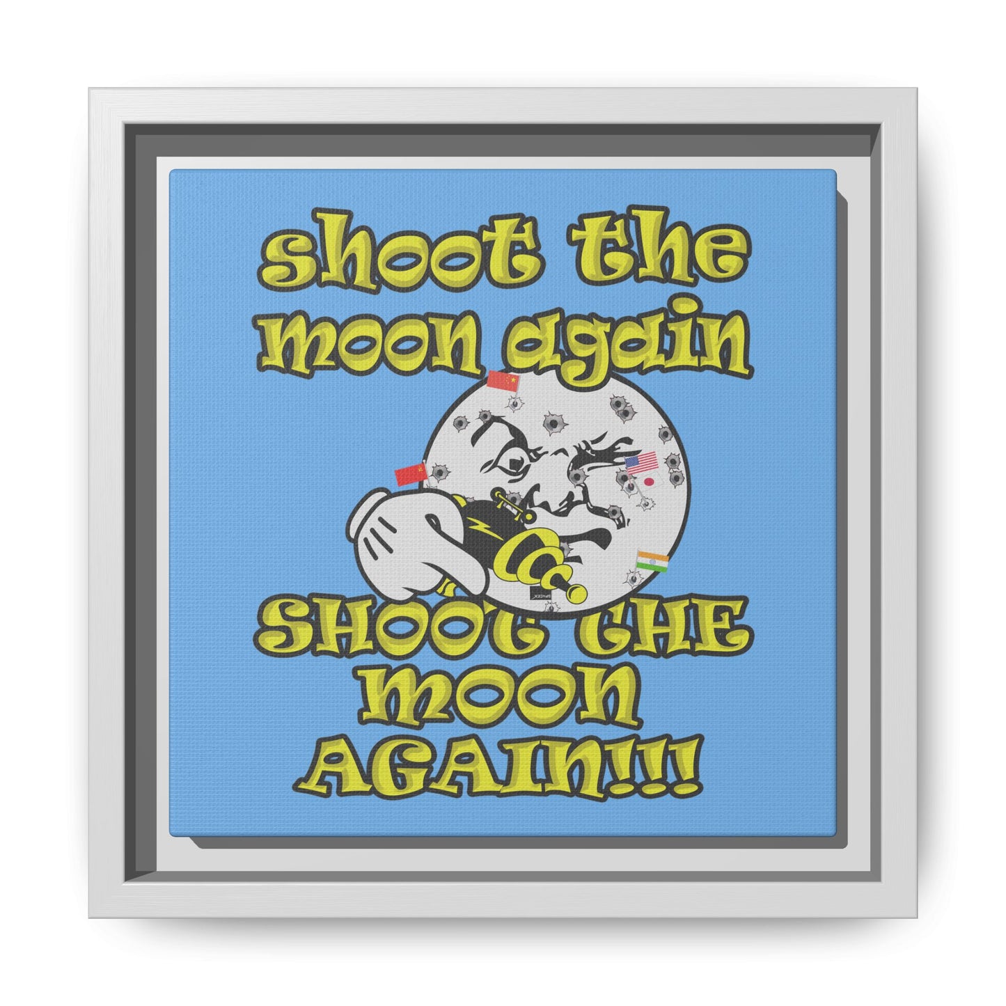 shoot the moon again - framed canvas art (light blue)