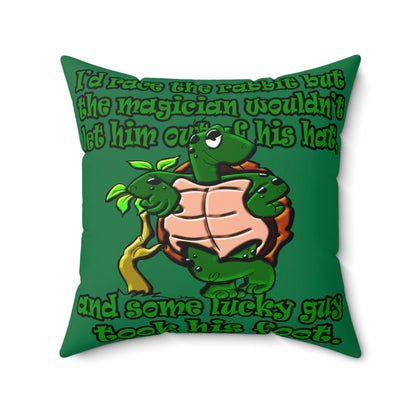 turtle race - Spun Polyester Square Pillow - (dark green)