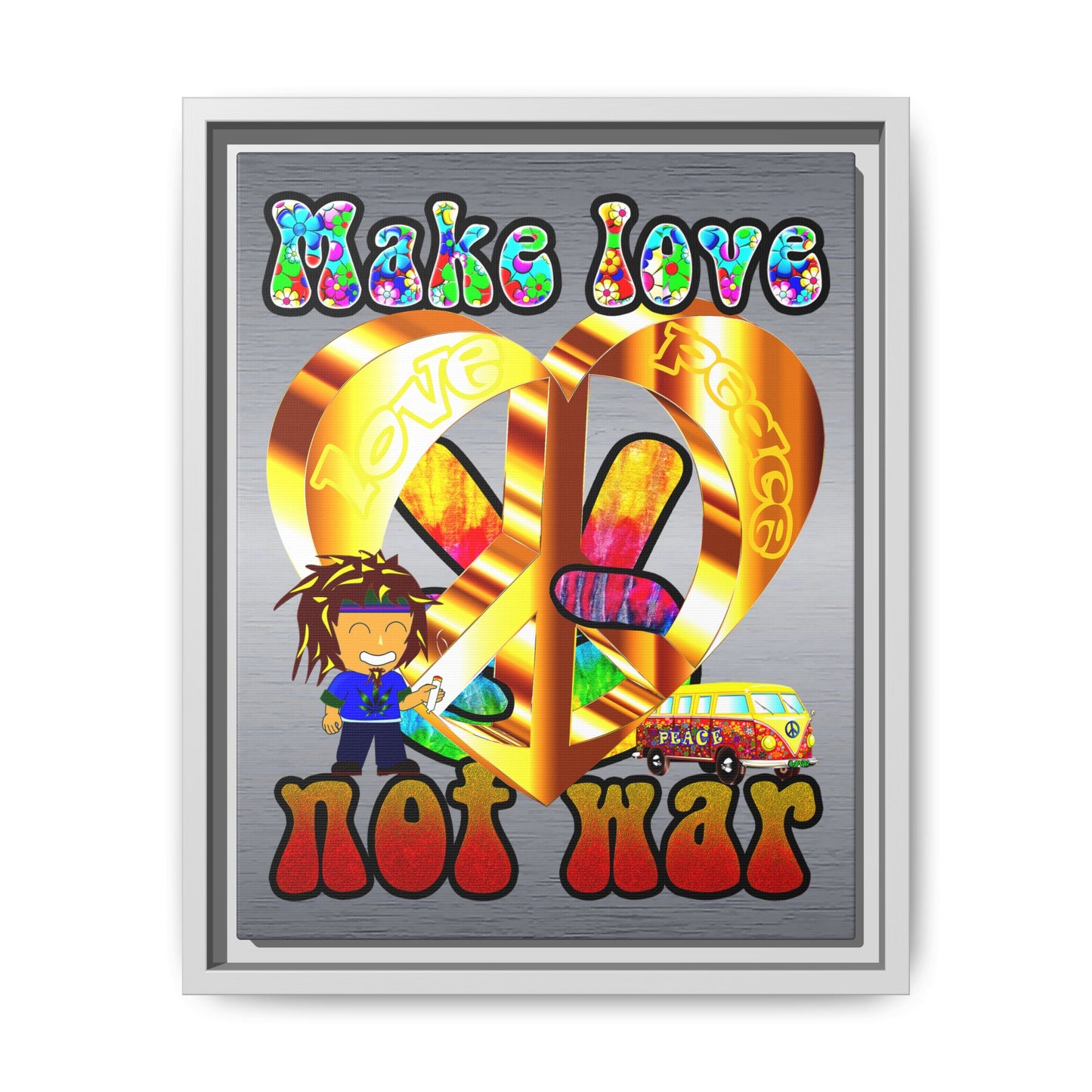 love peace - framed canvas art (brushed nickel)