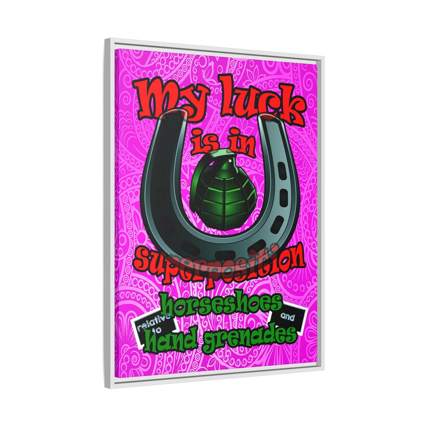 my luck - framed canvas art (pink swirl)