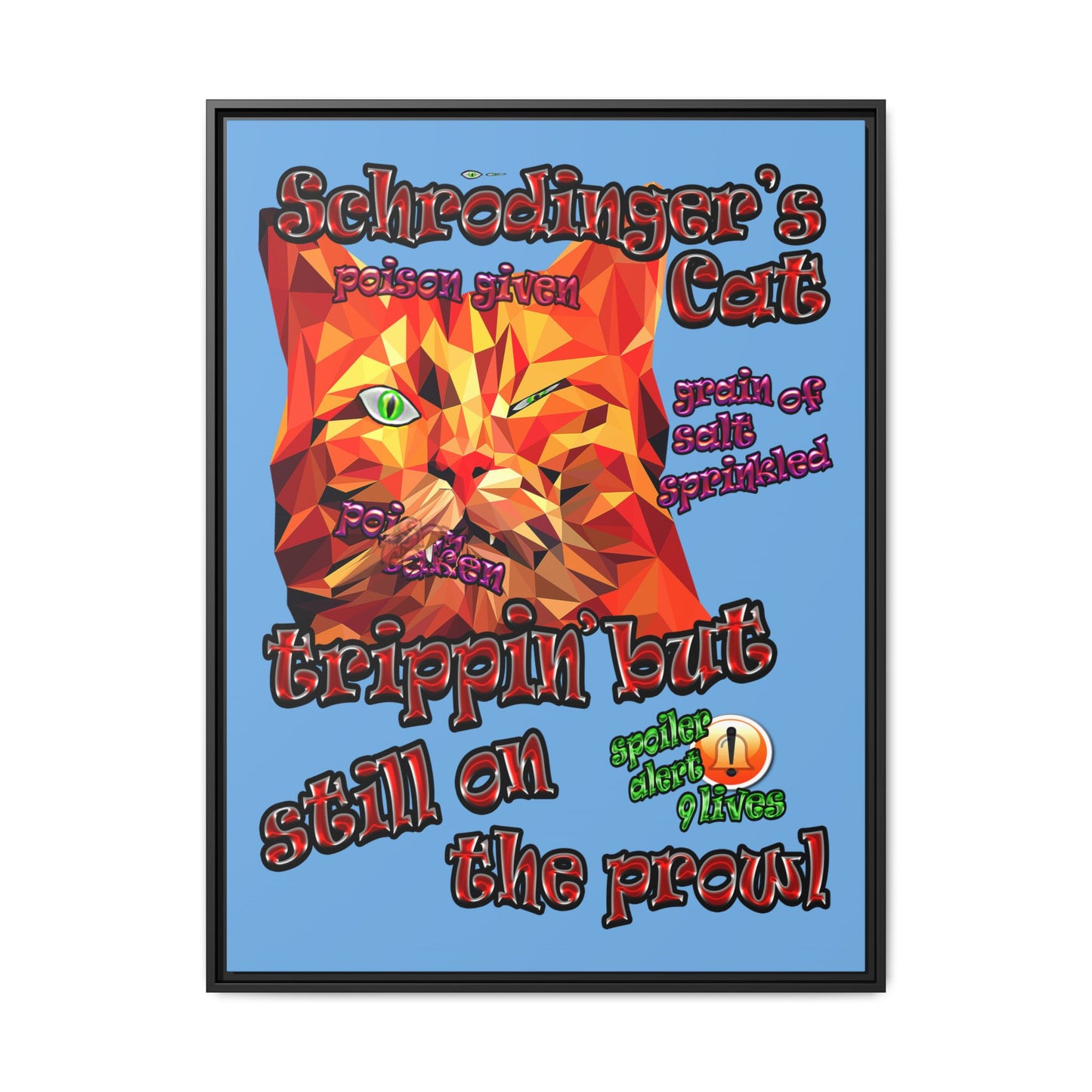 schrodinger's cat - framed canvas art (light blue)