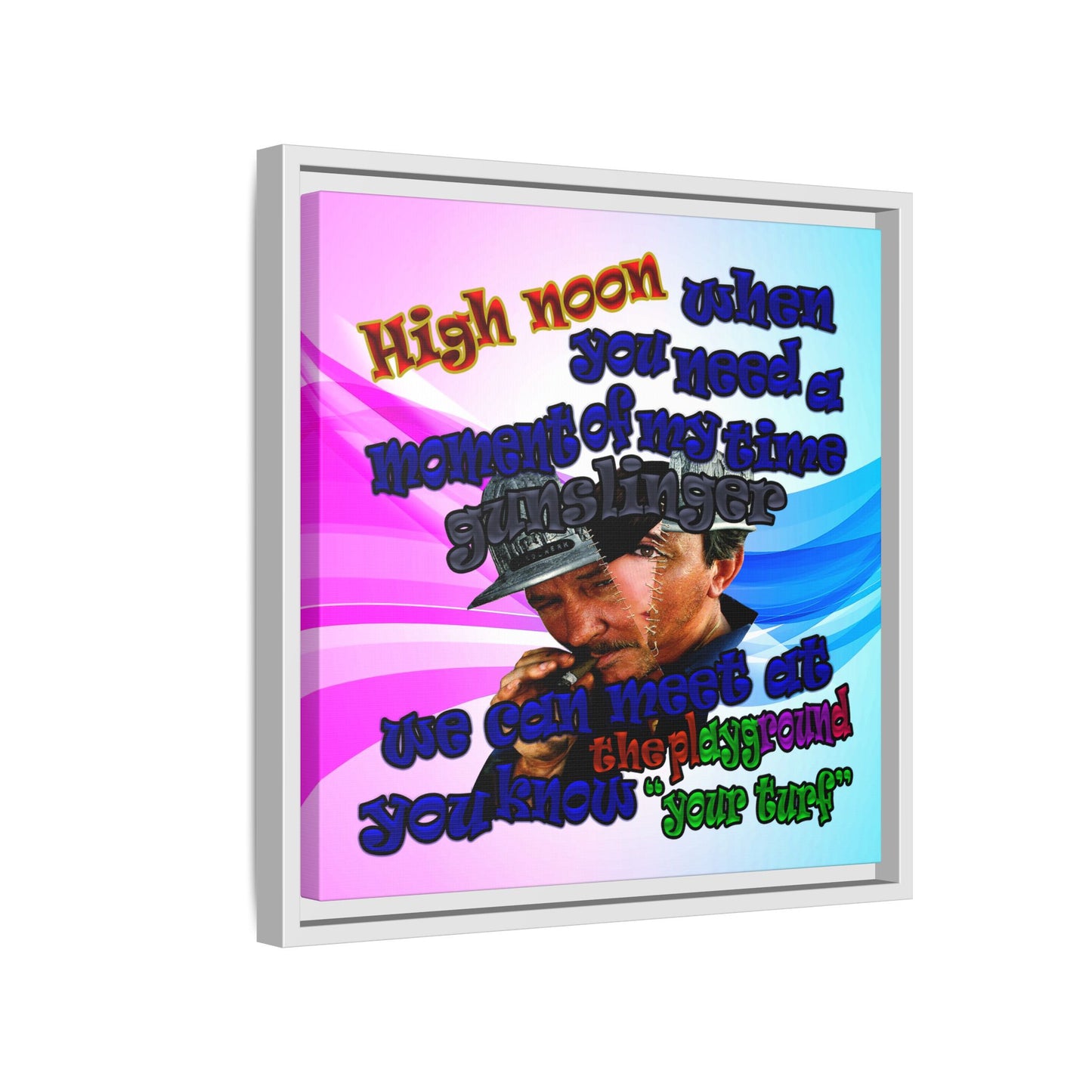 high noon - framed canvas art (light blue-pink wave)
