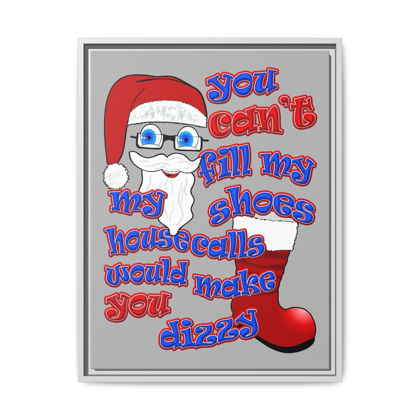 santa's shoes - framed canvas art (light grey)