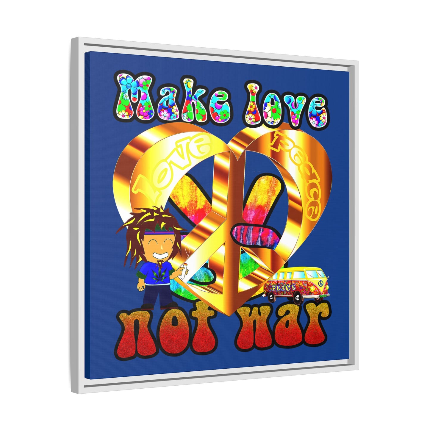 love peace - framed canvas art (dark blue)