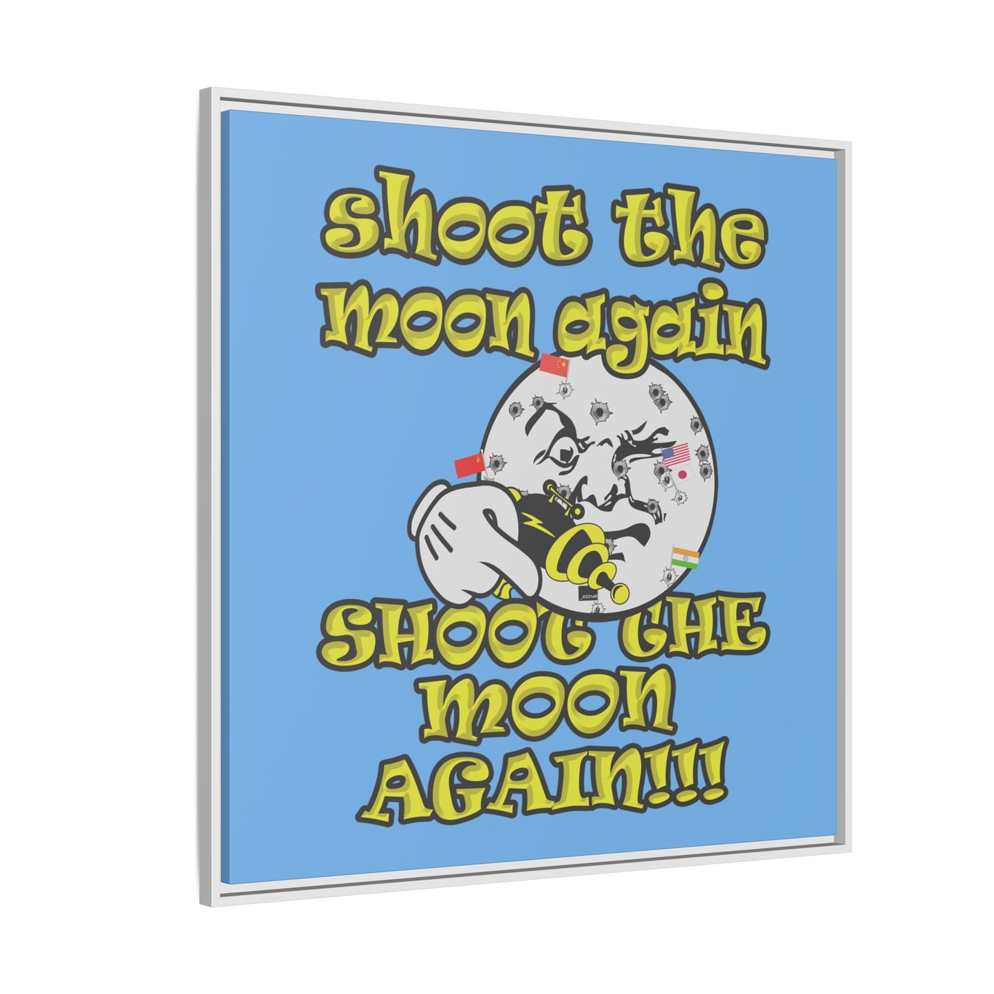 shoot the moon again - framed canvas art (light blue)