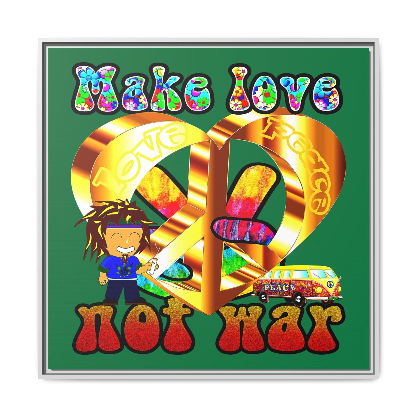 love peace - framed canvas art (dark green)