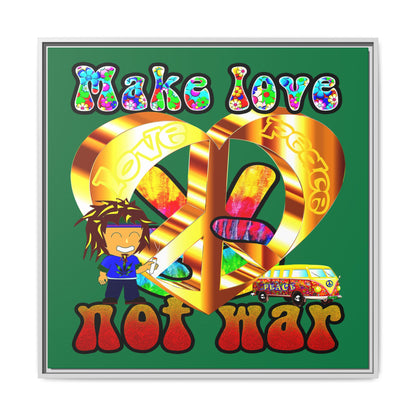 love peace - framed canvas art (dark green)