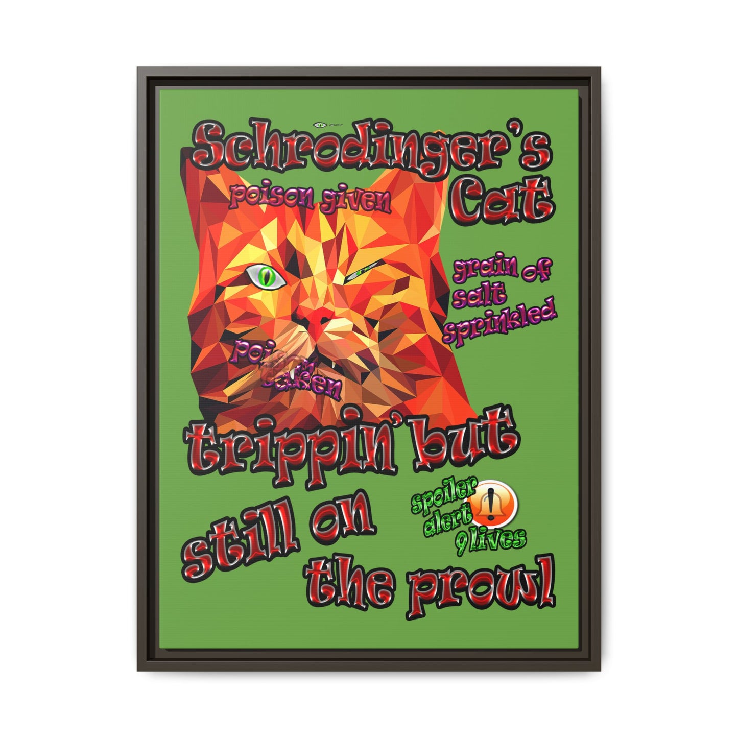 schrodinger's cat - framed canvas art (green)