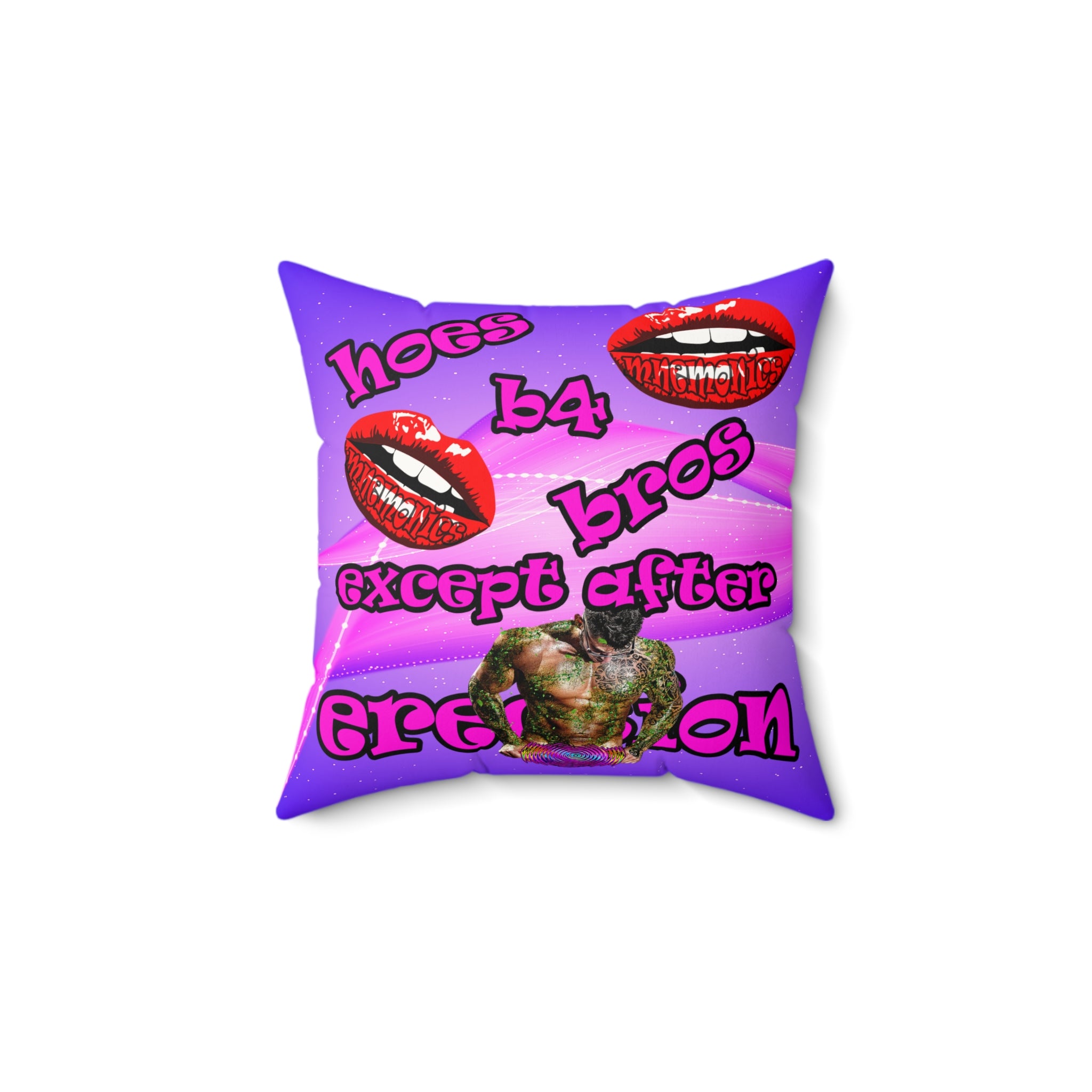 hoes b4 bros - Faux Suede Square Pillow - (purple-pink wave)