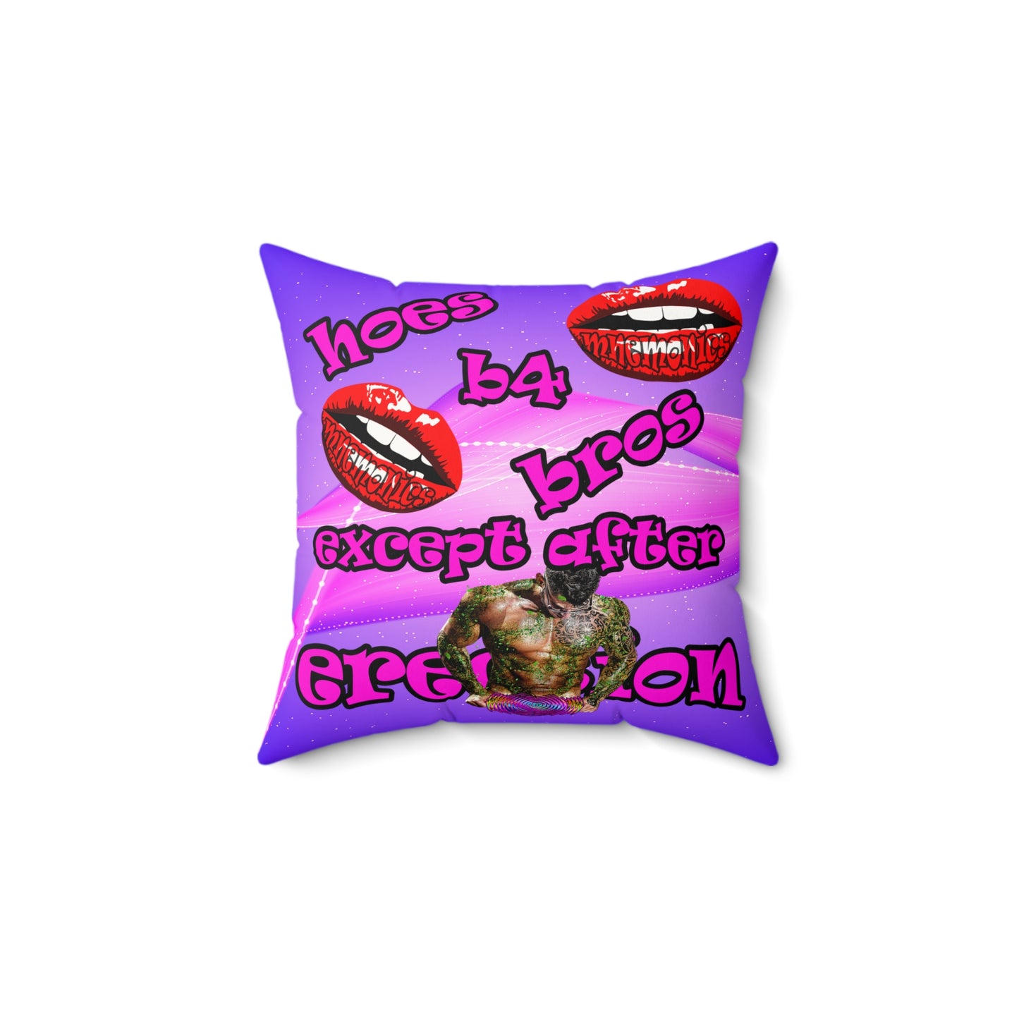 hoes b4 bros - Faux Suede Square Pillow - (purple-pink wave)