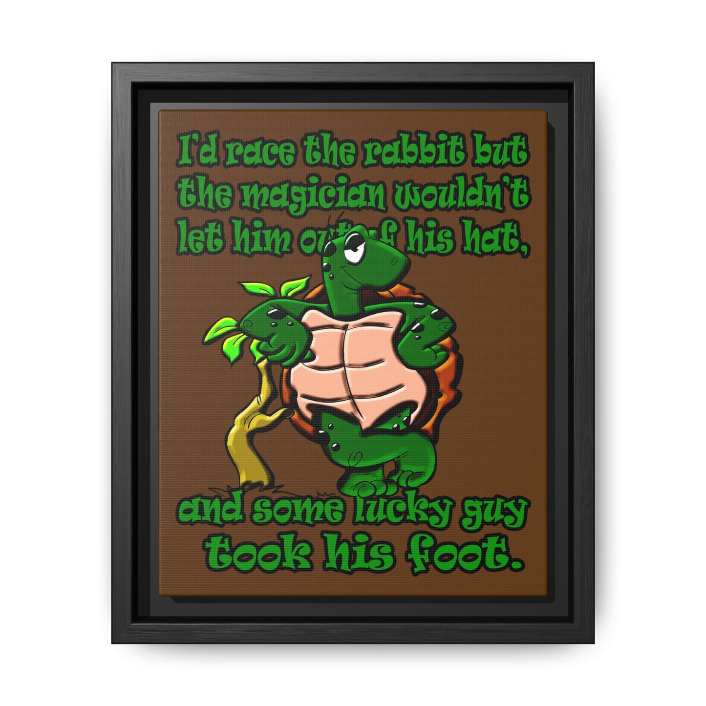 turtle race - framed canvas art (brown)