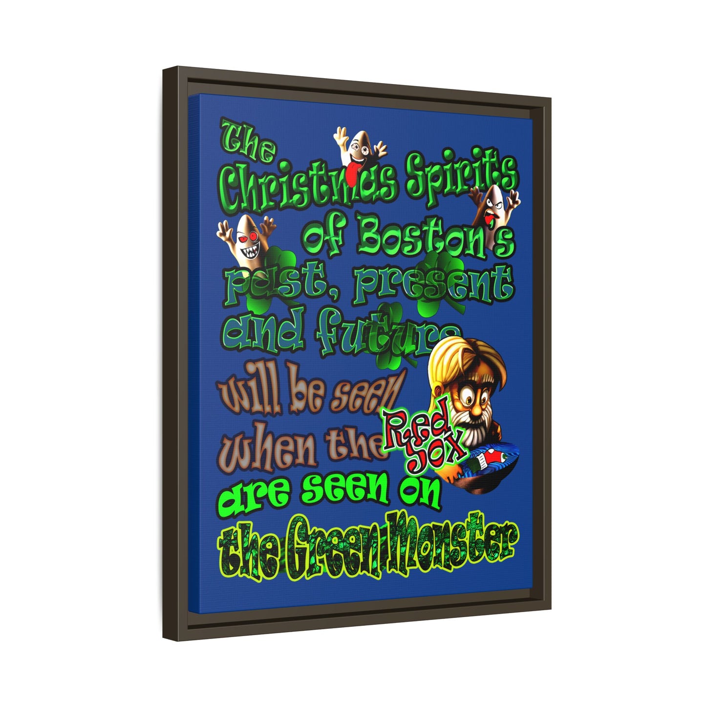 christmas spirits of boston - framed canvas art (dark blue)