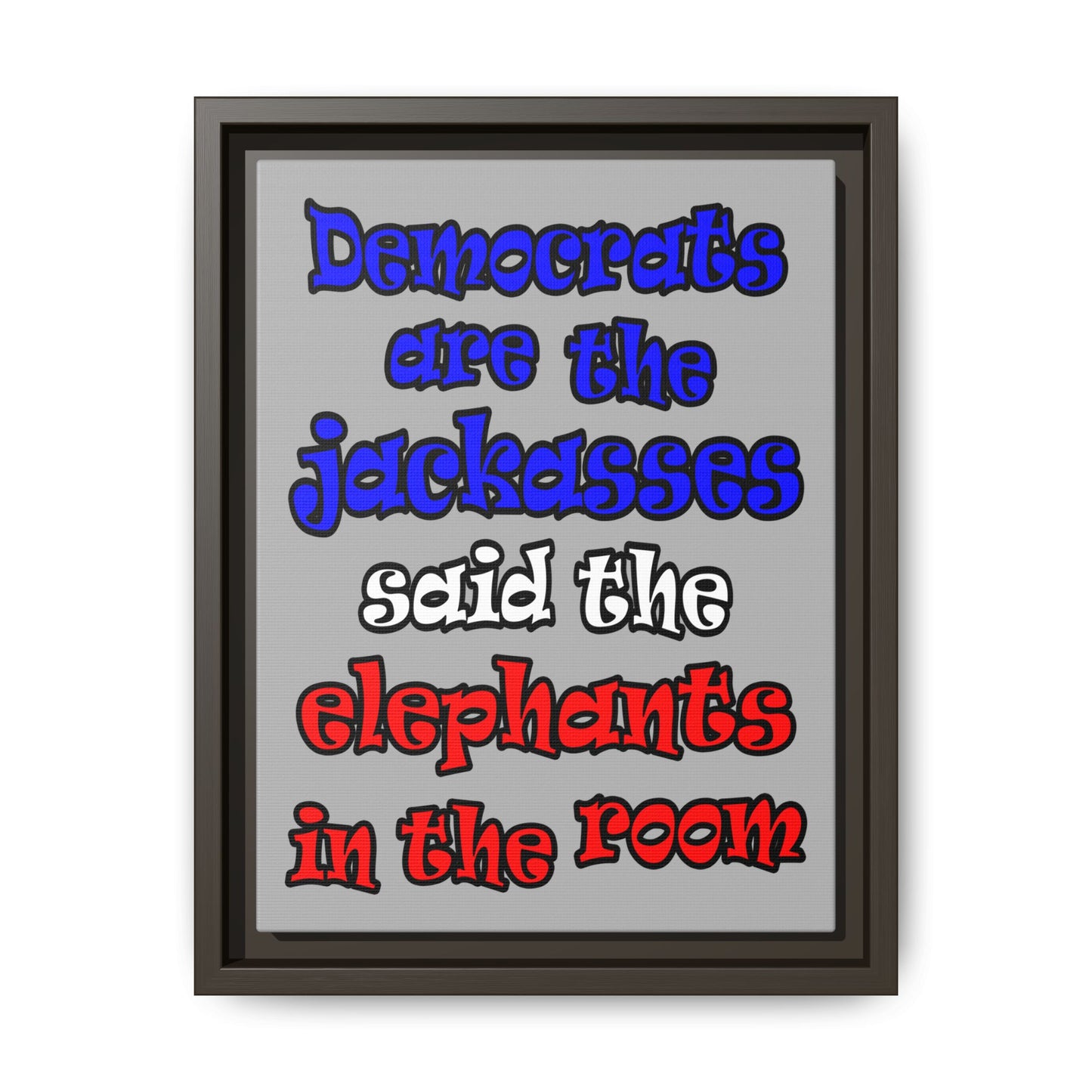 donkeys and elephants - framed canvas art (light grey)