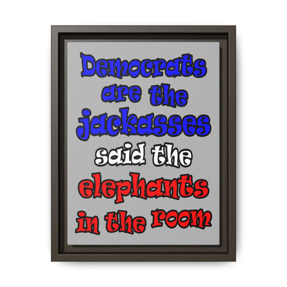 donkeys and elephants - framed canvas art (light grey)