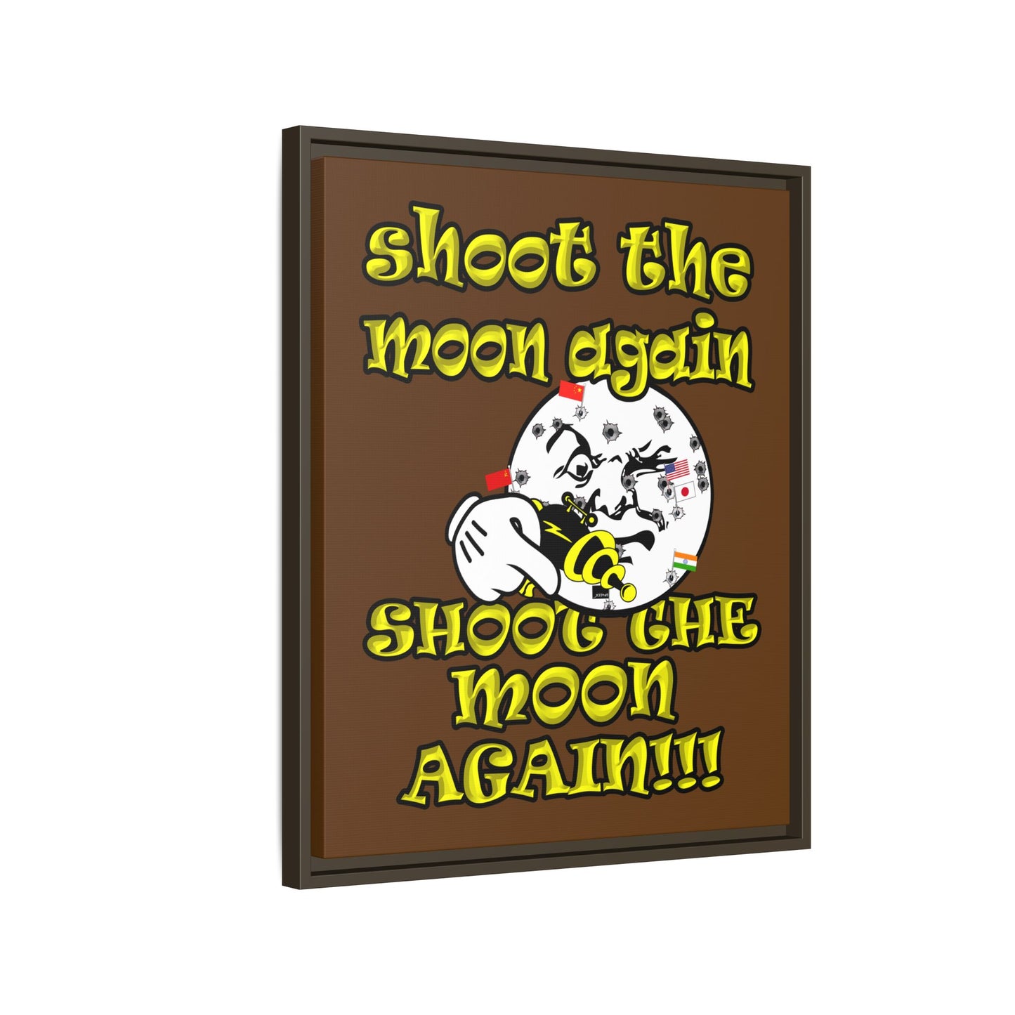 shoot the moon again - framed canvas art (brown)
