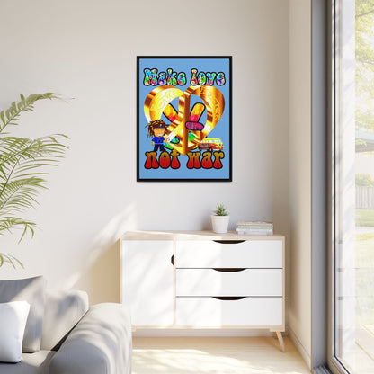love peace - framed canvas art (light blue)