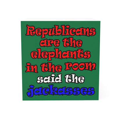 donkeys and elephants - note cube (dark green)