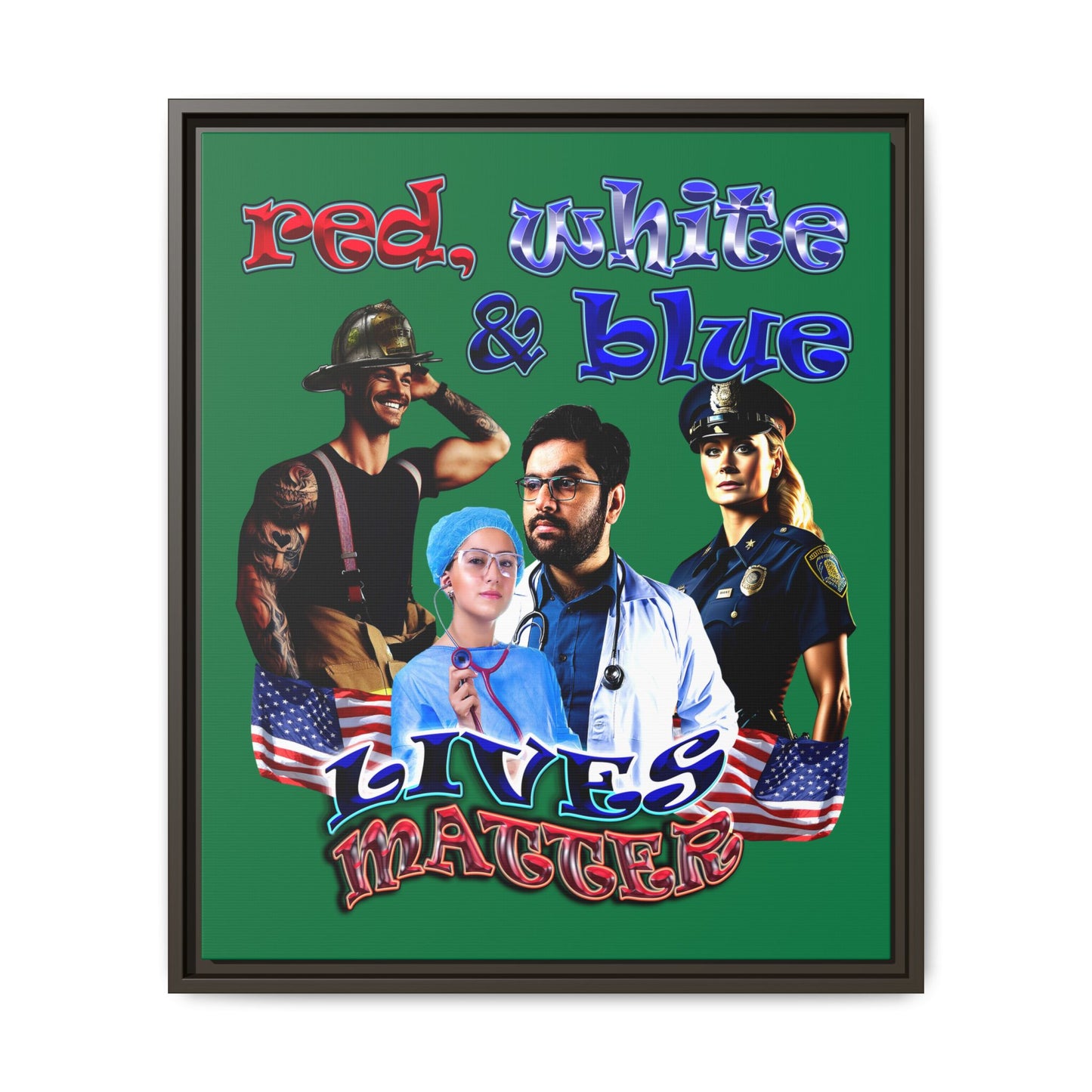 rw&b lives matter - framed canvas art (dark green)