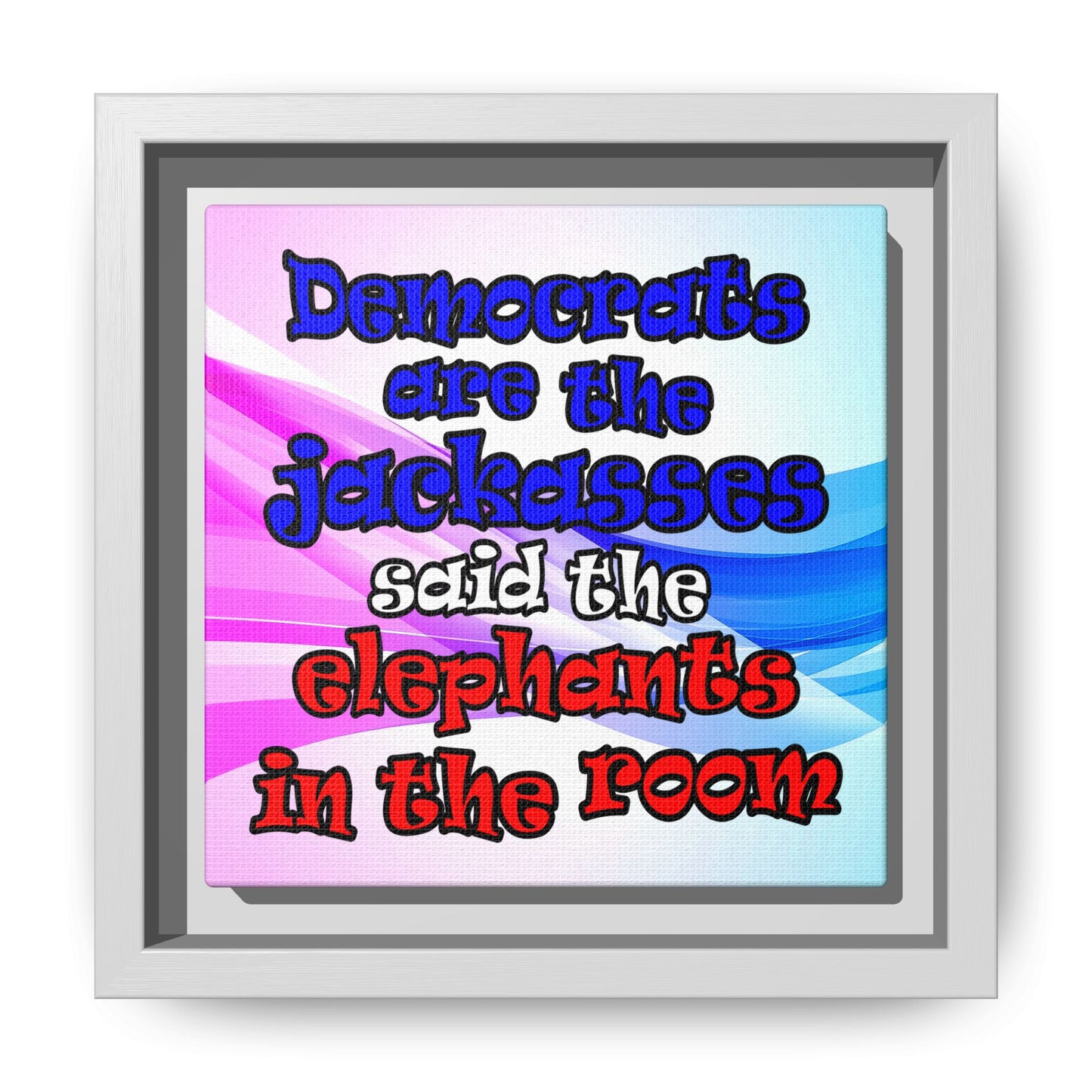 donkeys and elephants - framed canvas art (light blue-pink wave)