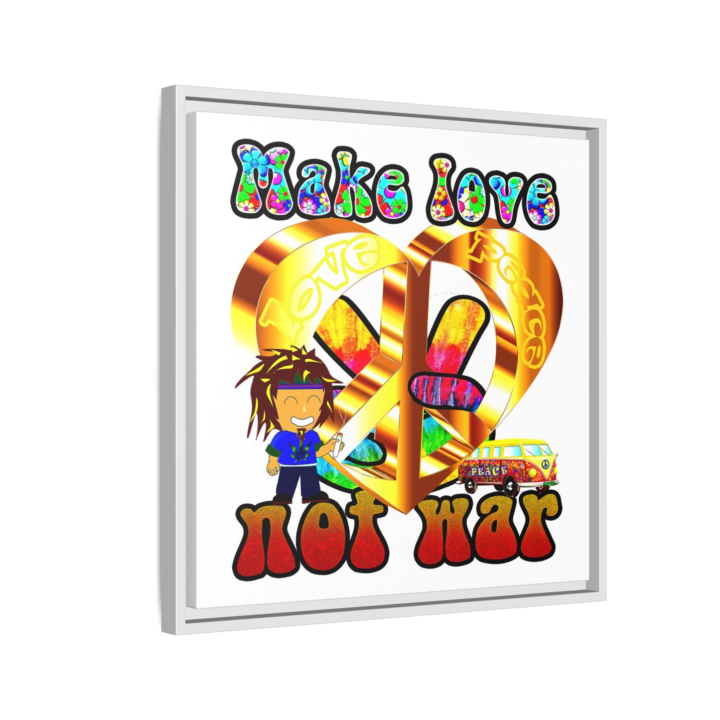 love peace - framed canvas art (white)