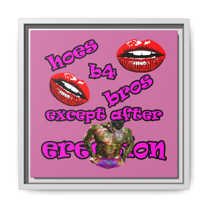 hoes b4 bros - framed canvas art (light pink)