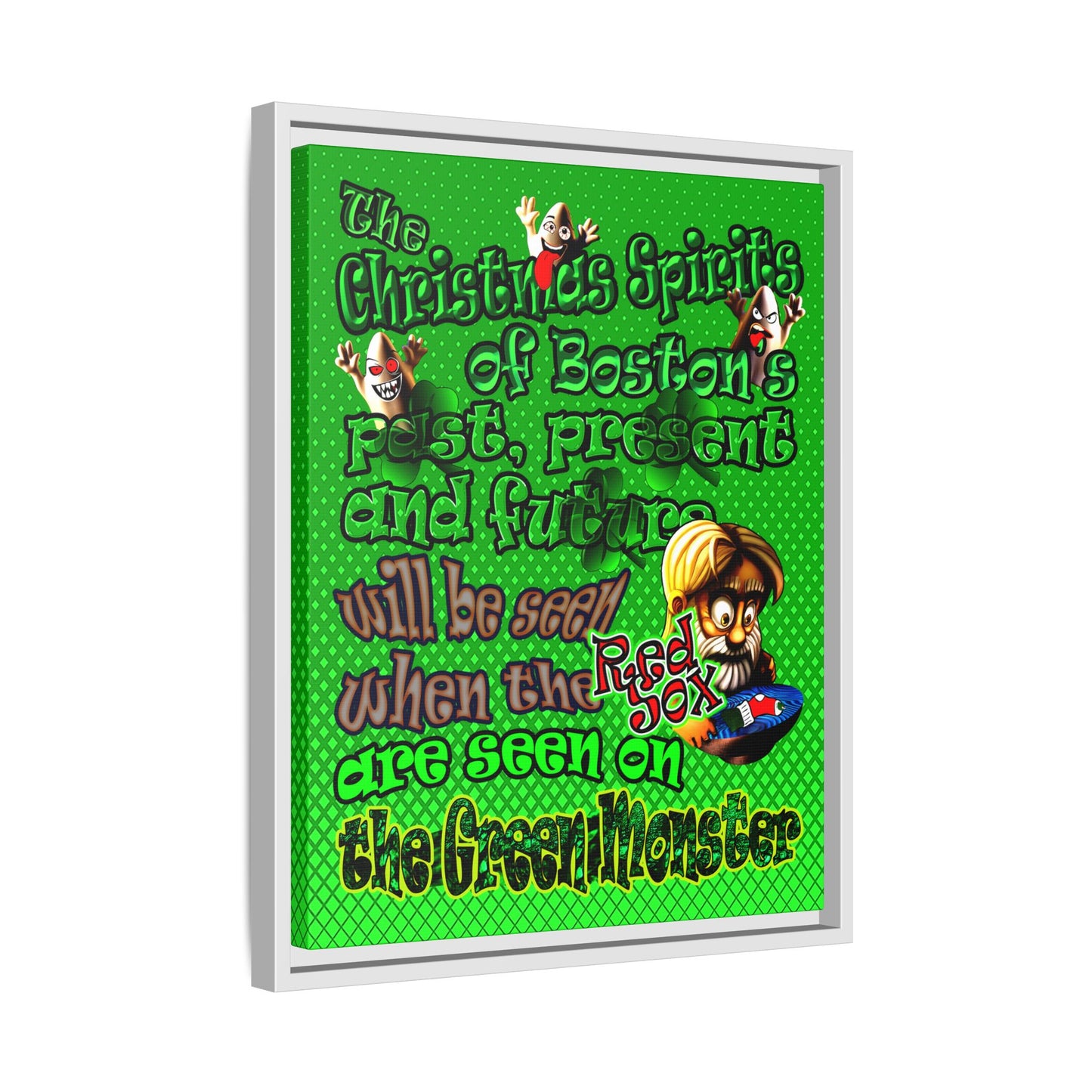 christmas spirits of boston - framed canvas art (logo green)