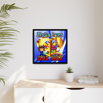 love peace - framed canvas art (blue-white wave)