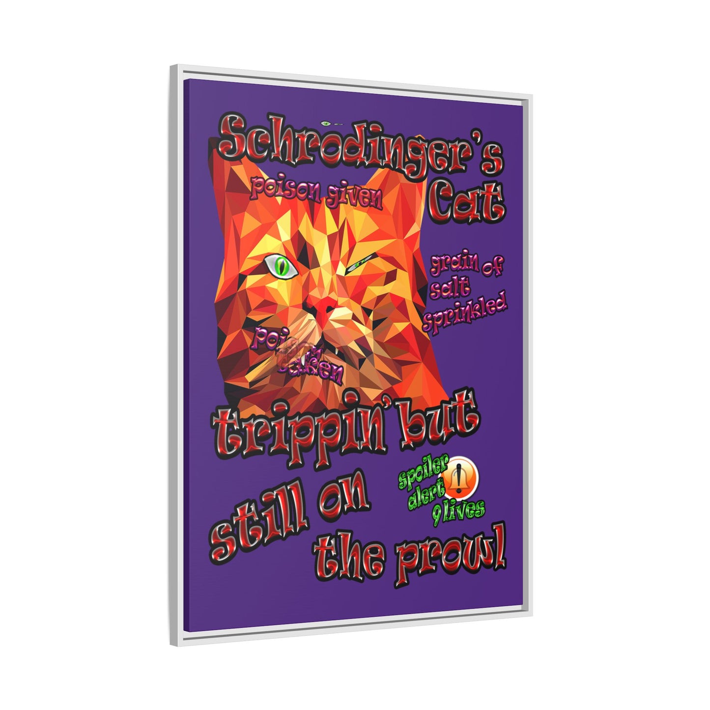 schrodinger's cat - framed canvas art (purple)