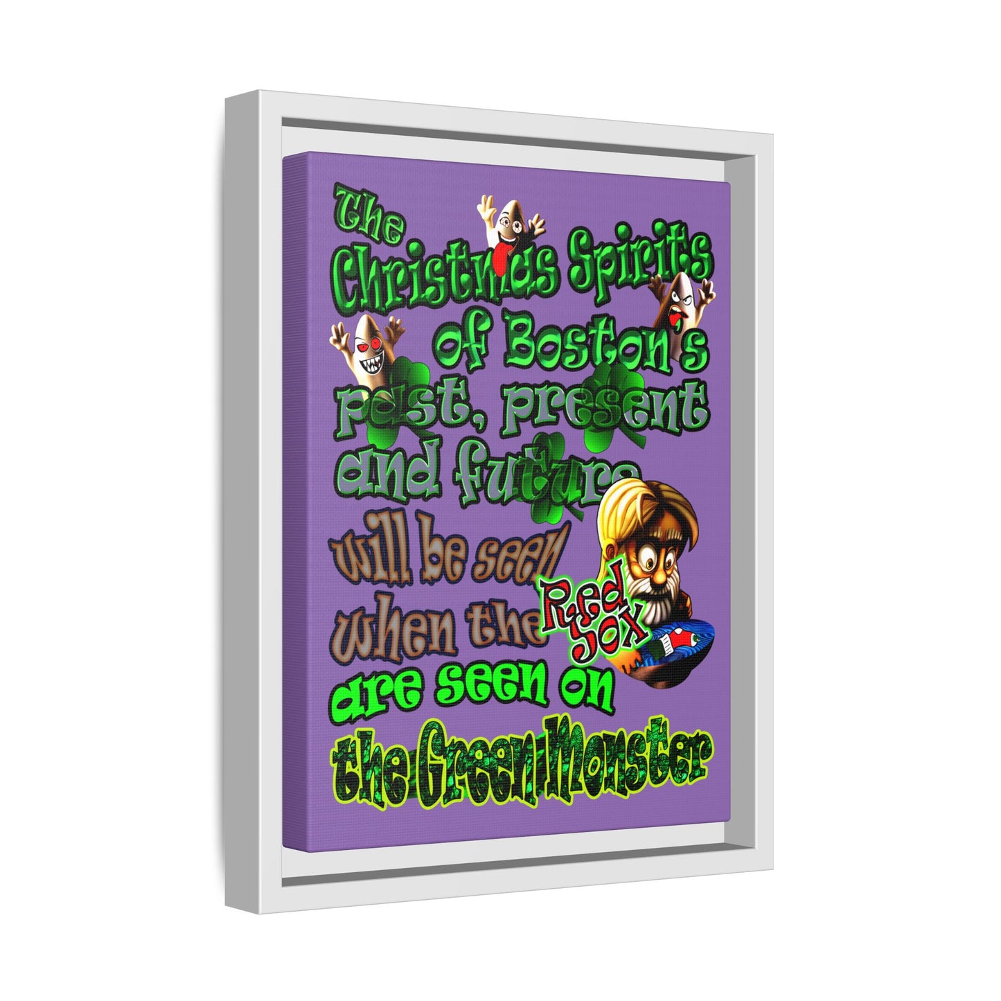 christmas spirits of boston - framed canvas art (light purple)