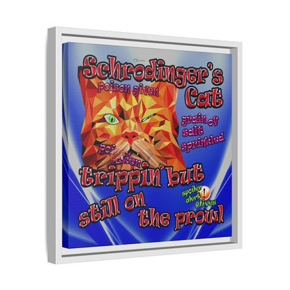 schrodinger's cat - framed canvas art (blue-white wave)