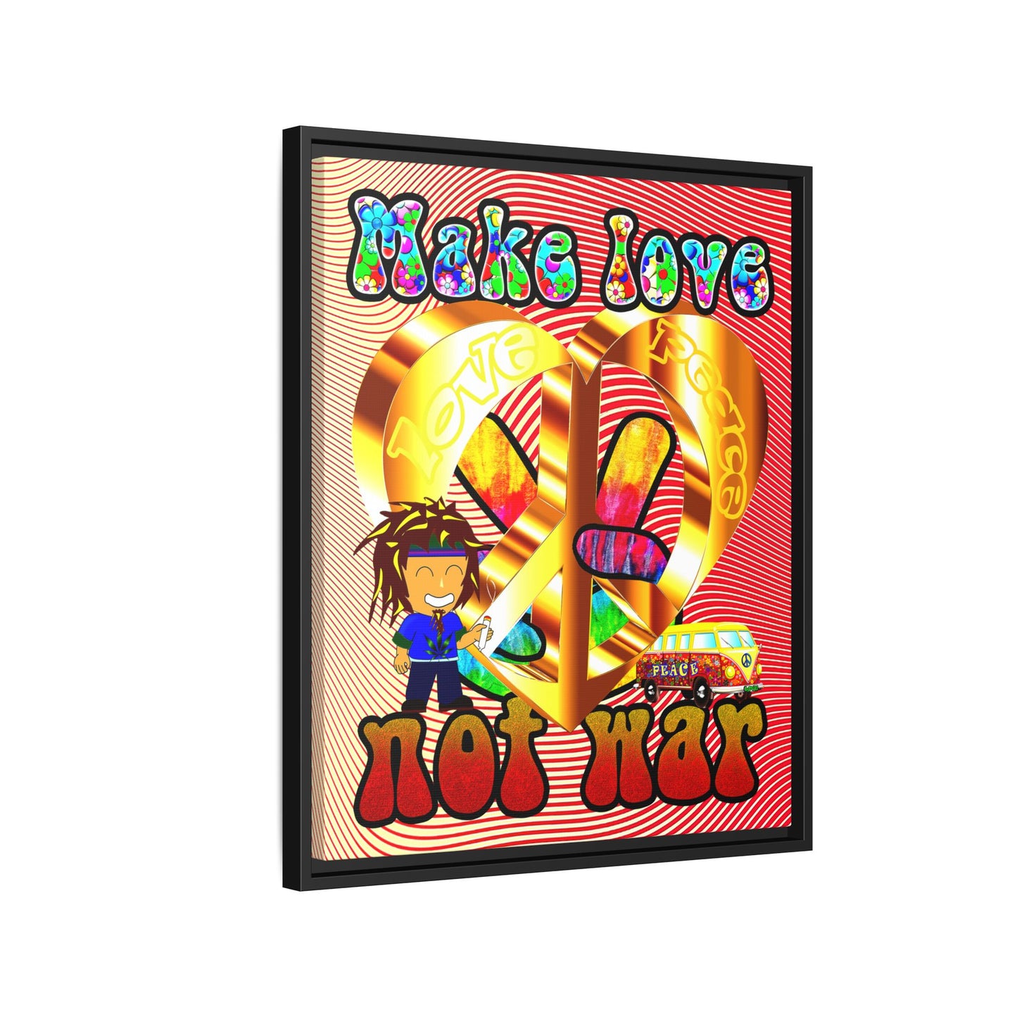 love peace - framed canvas art (yellow-orange wave)