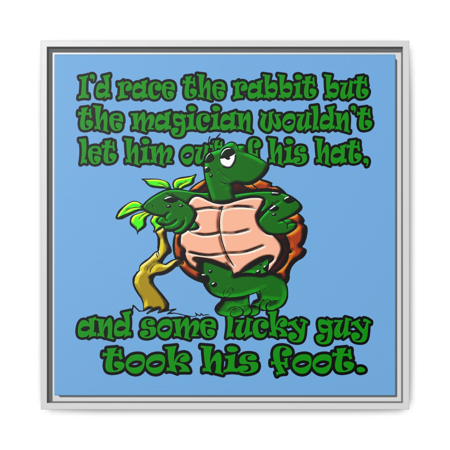 turtle race - framed canvas art (light blue)