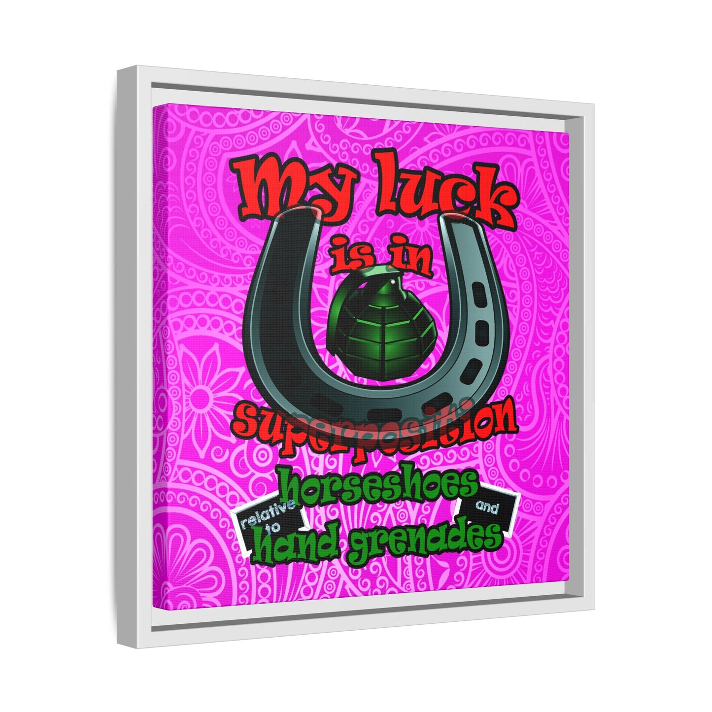 my luck - framed canvas art (pink swirl)