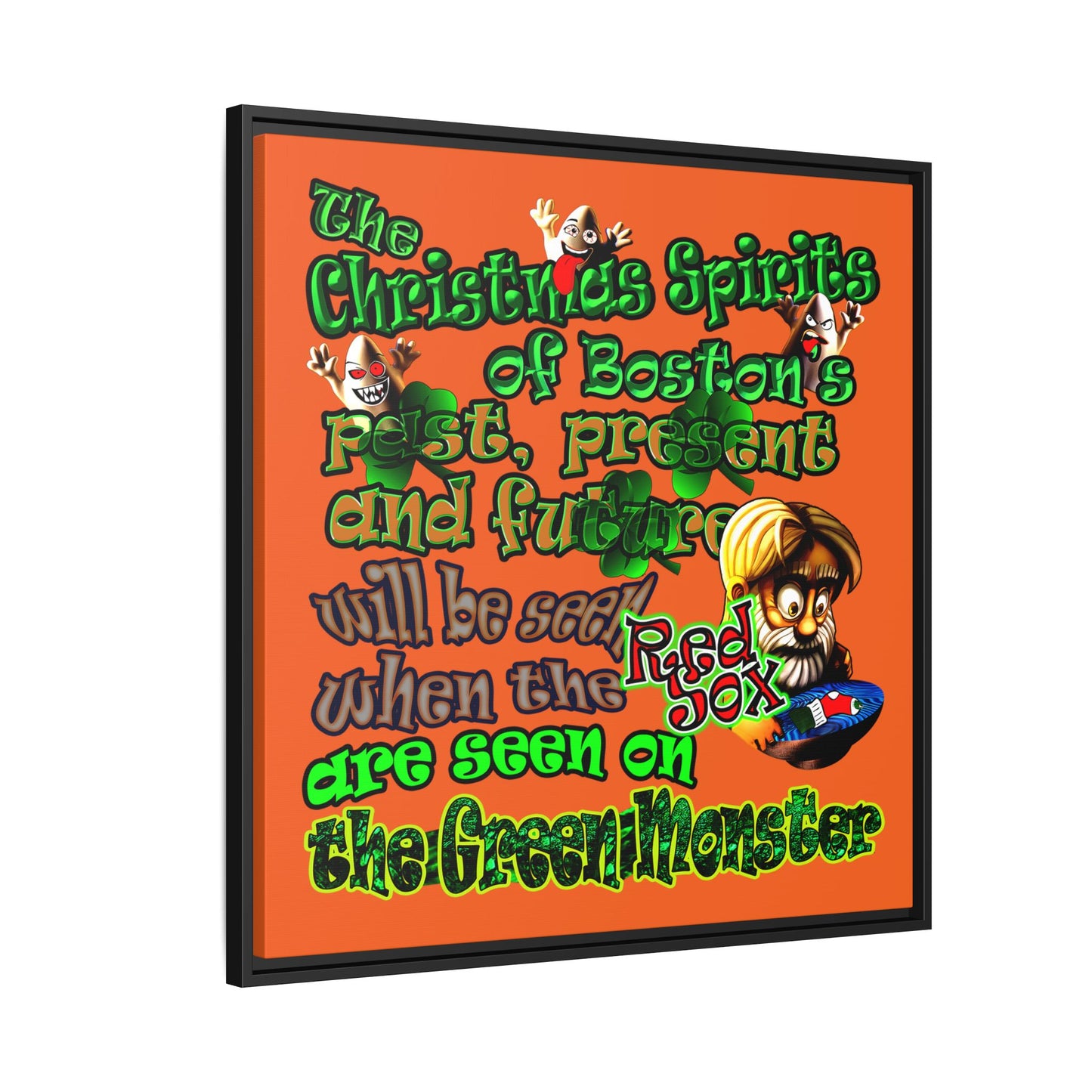 christmas spirits of boston - framed canvas art (orange)