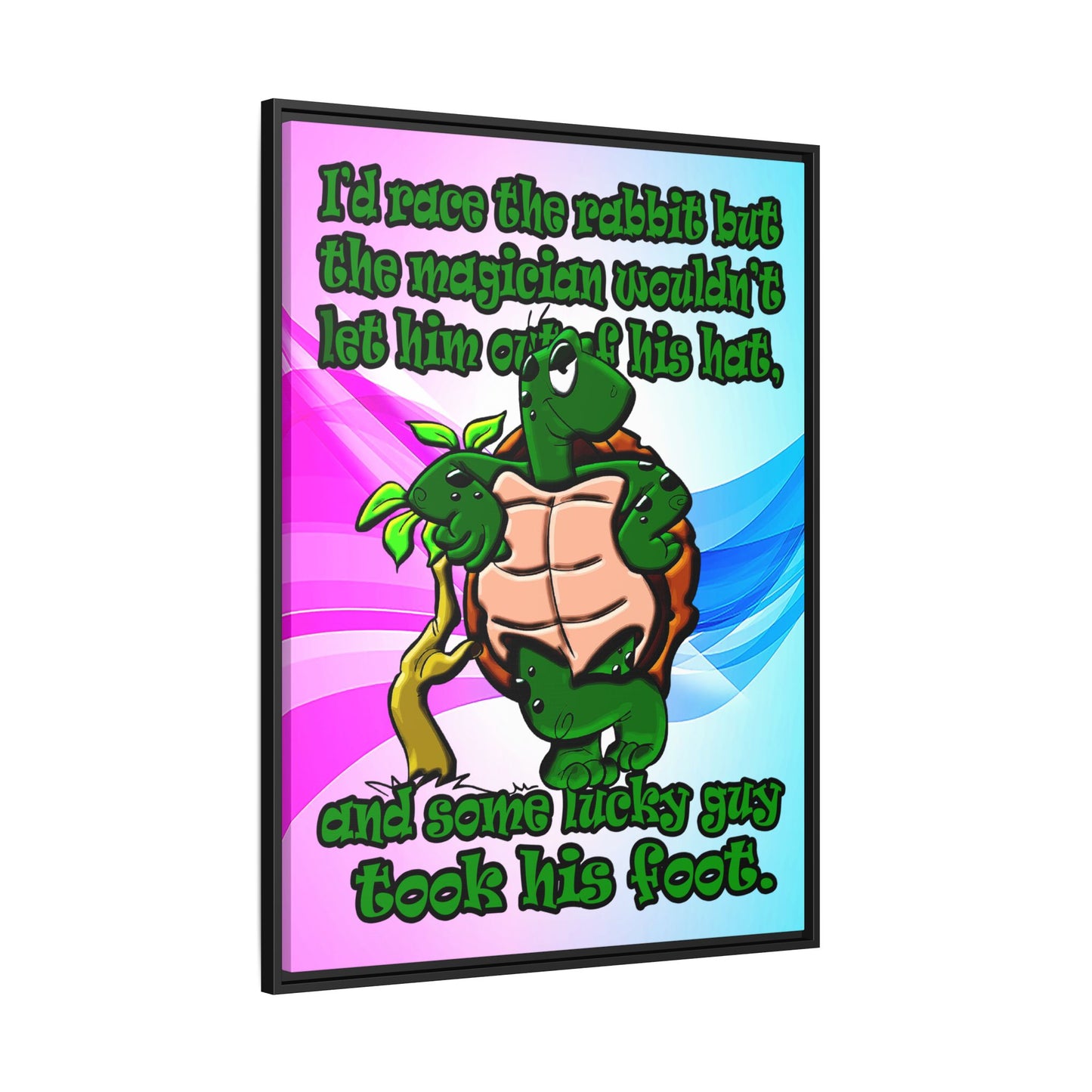 turtle race - framed canvas art (light blue-pink wave)