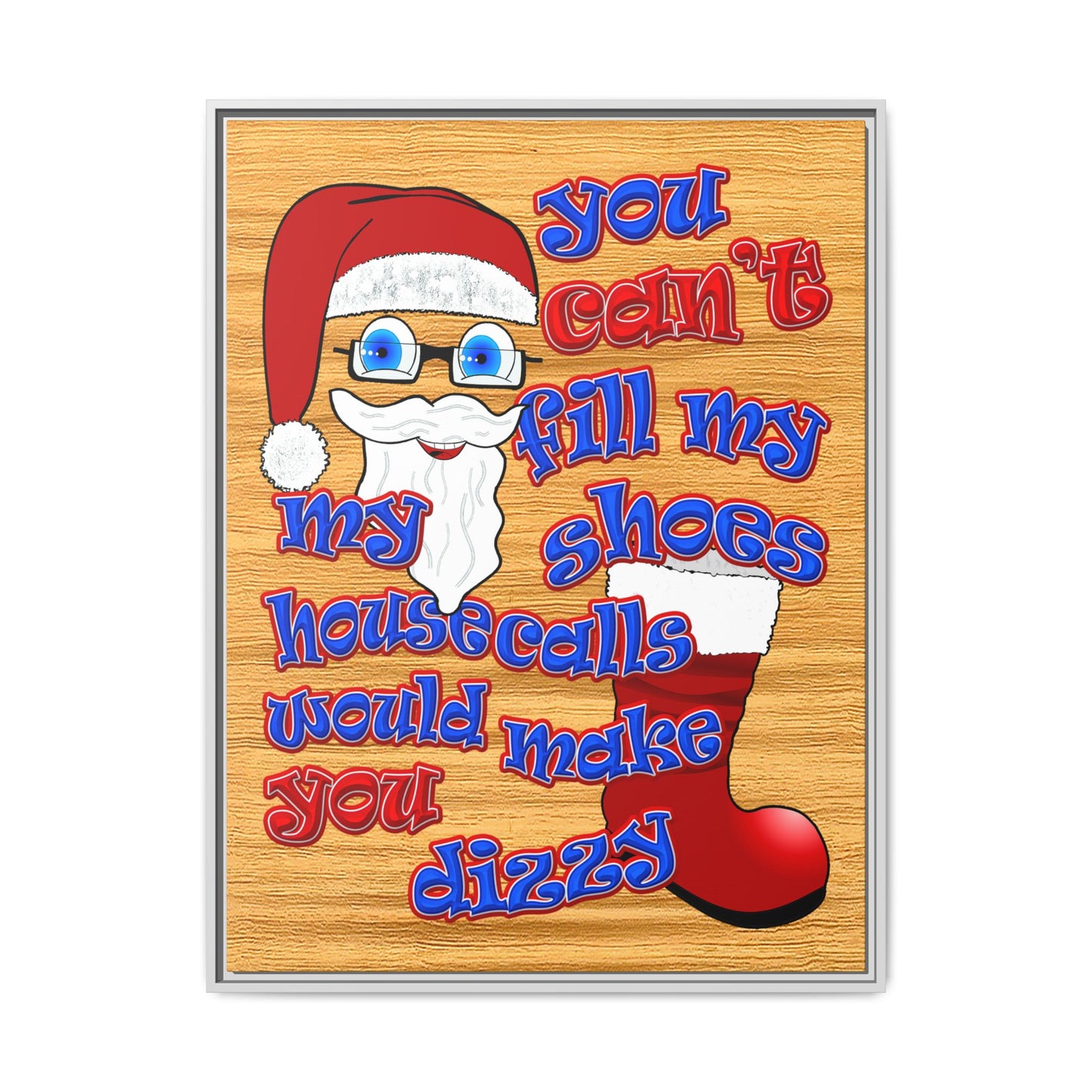 santa's shoes - framed canvas art (butterscotch wood finish)